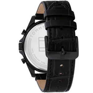 Profile view of Tommy Hilfiger Baker showing case thickness and black leather strap