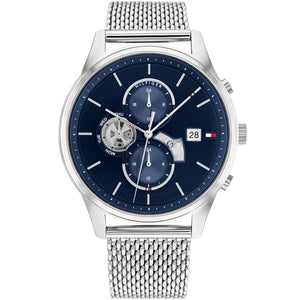 Tommy Hilfiger Baker 1710504 men's watch silver case silver mesh bracelet navy dial