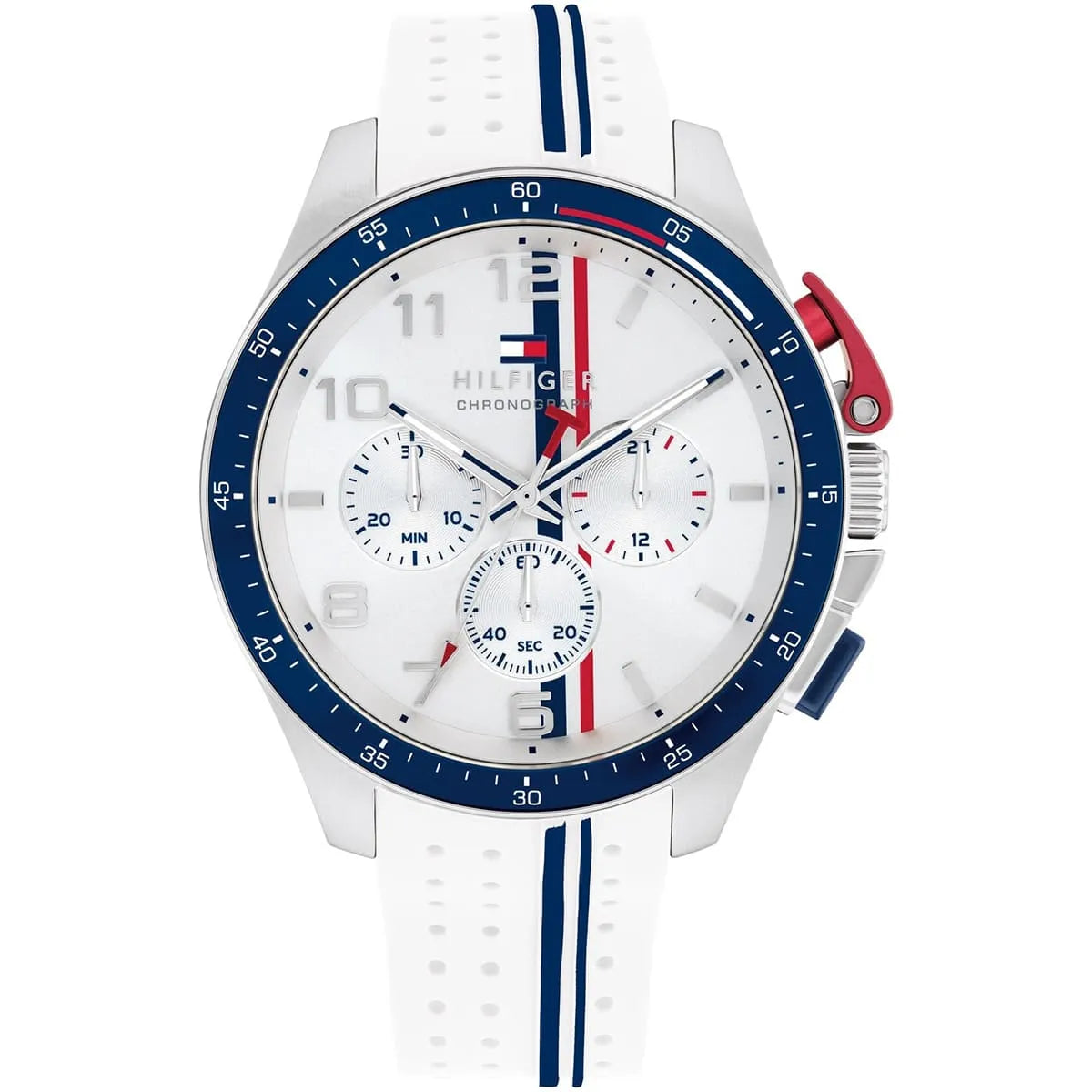 Tommy Hilfiger Bank 1792167 men's watch silver case white rubber strap white dial