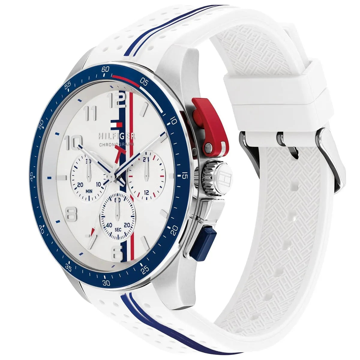 Right side view of Tommy Hilfiger 1792167 showing silver stainless steel case and buttons