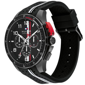 Right side view of Tommy Hilfiger 1792168 showing black ion-plated case and buttons