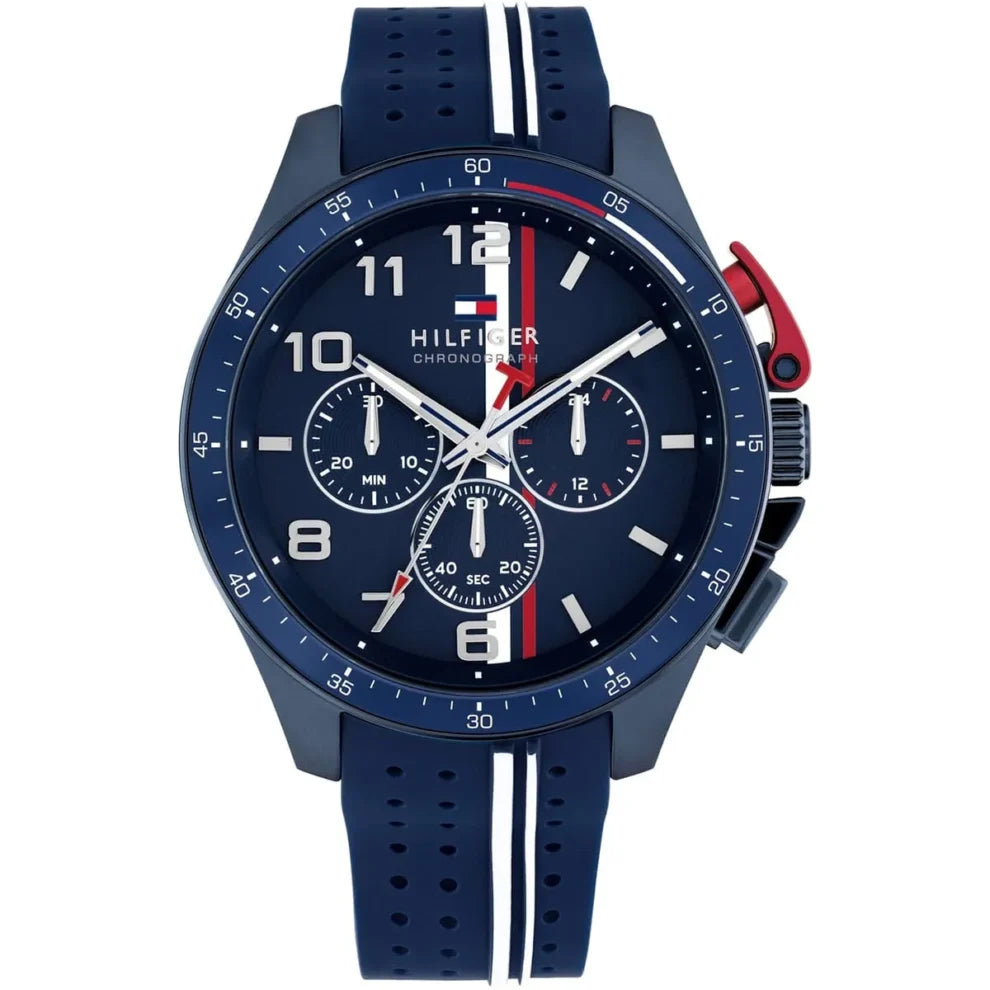 Tommy Hilfiger Bank 1792169 men's watch black case and navy blue rubber strap