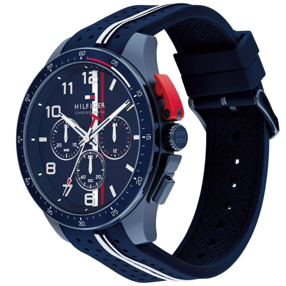 Right side view of Tommy Hilfiger 1792169 showing black ion-plated case and buttons