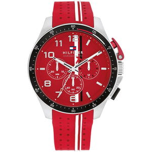 Tommy Hilfiger Bank 1792170 men's watch silver case and red rubber strap