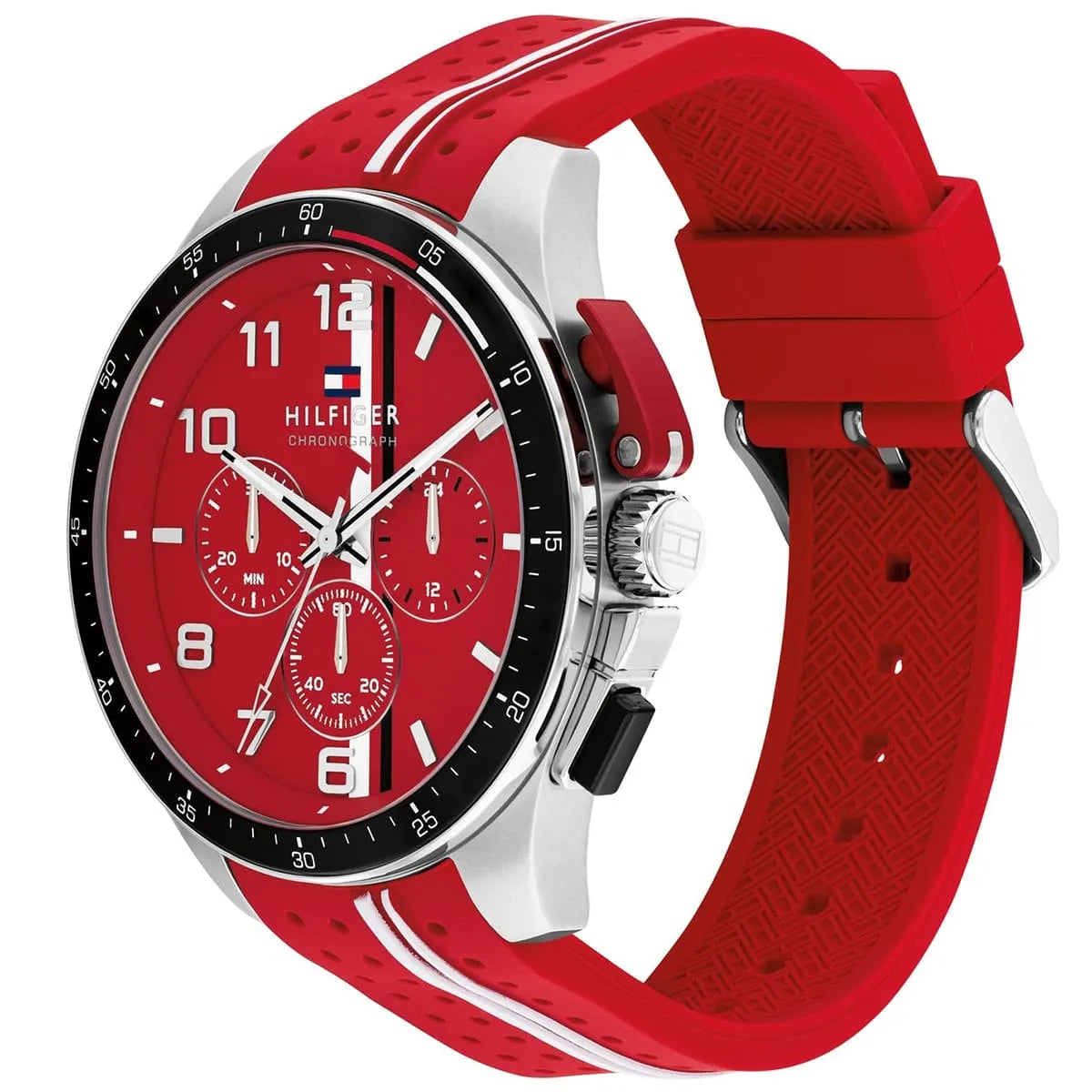 Right side view of Tommy Hilfiger 1792170 showing silver stainless steel case and buttons