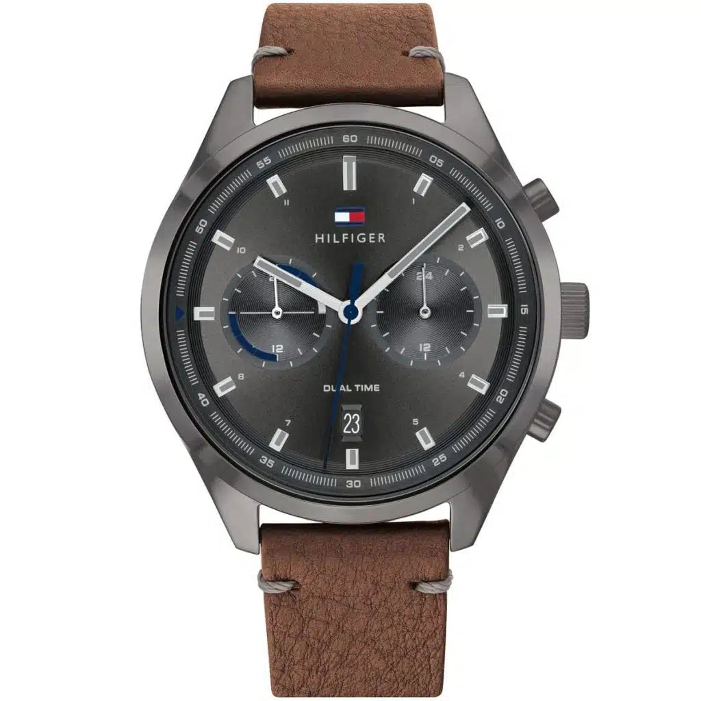 Tommy Hilfiger Bennett 1791730 men's watch gunmetal case brown leather strap