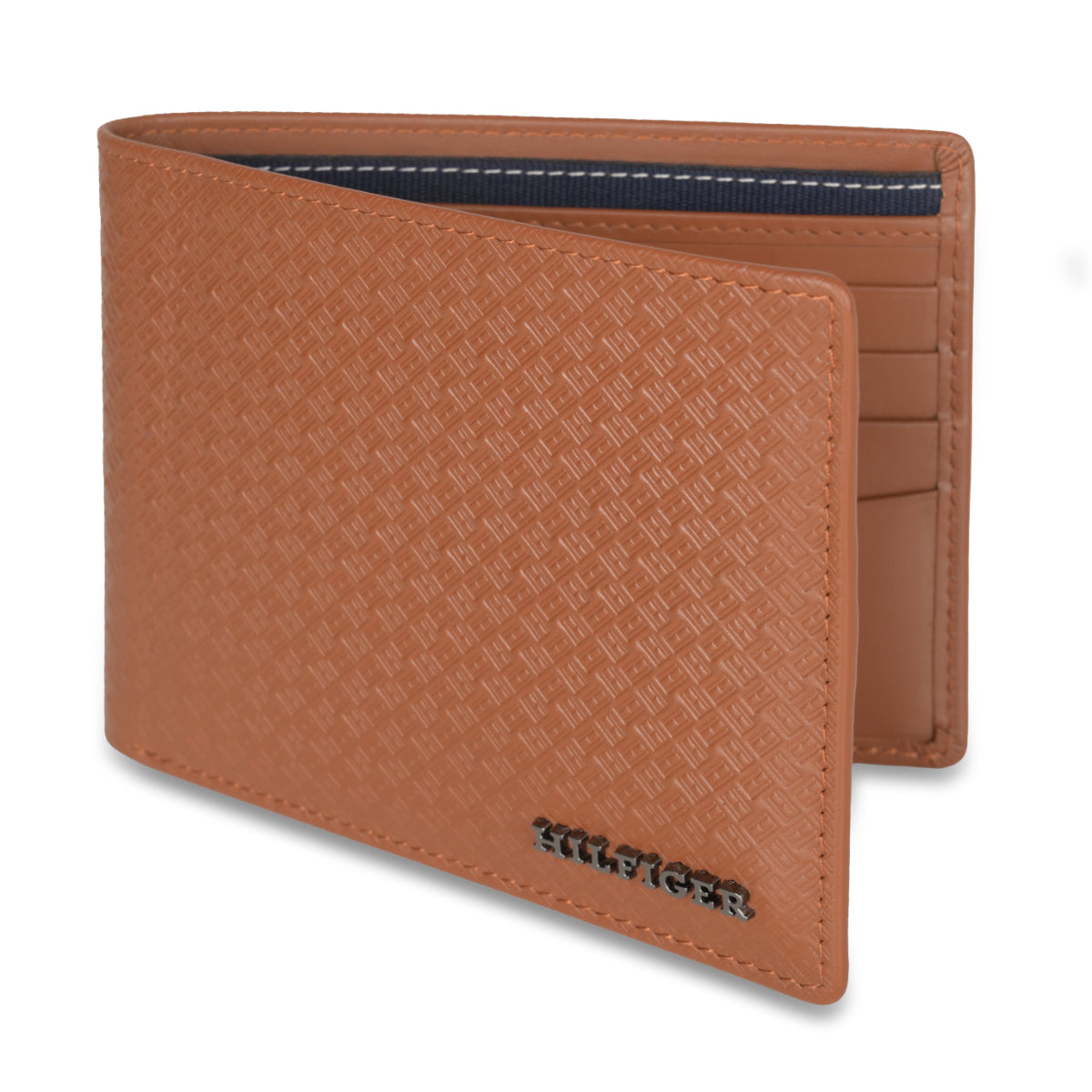 Side view of Tommy Hilfiger Men's Bifold Wallet in Tan Leather