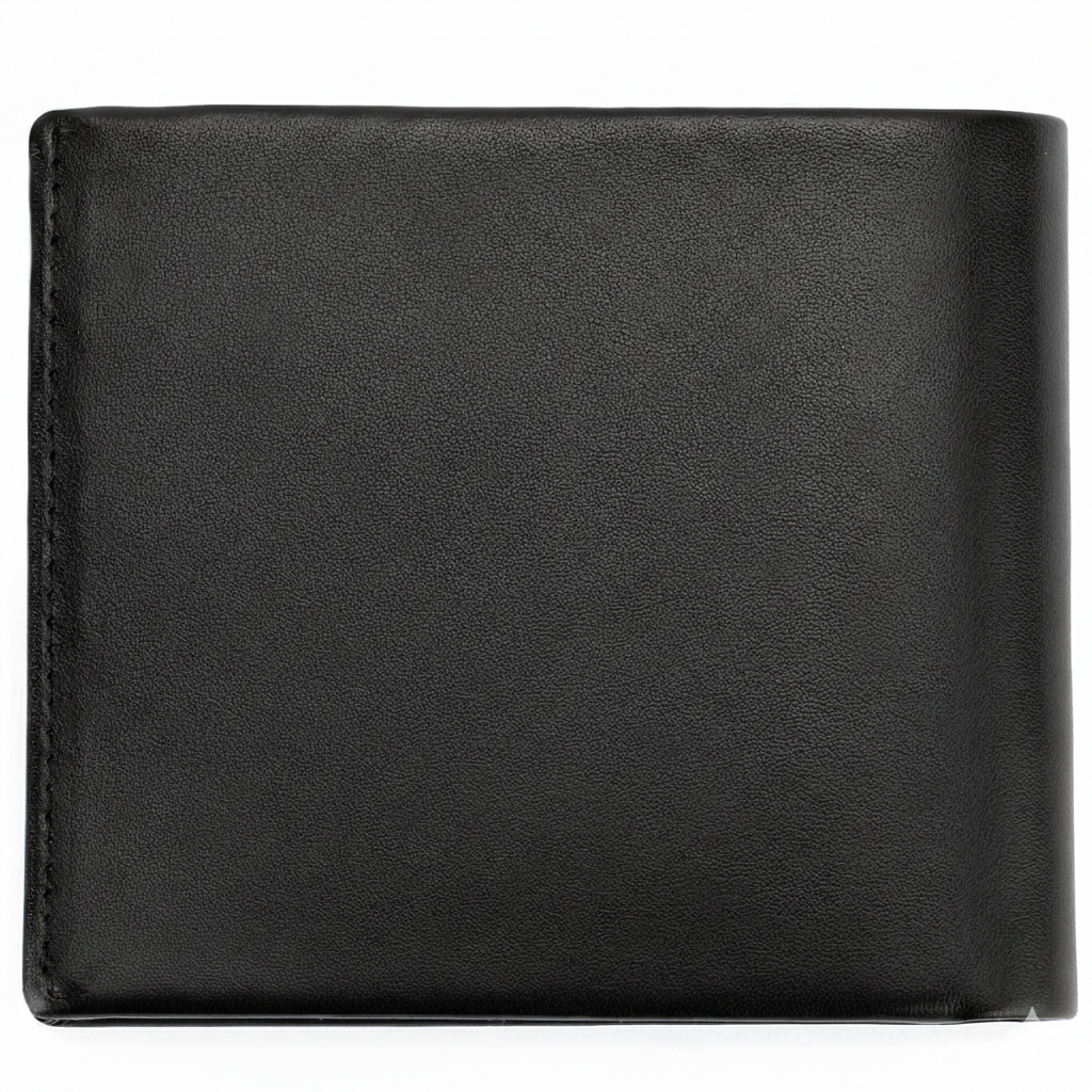 Back view of Tommy Hilfiger black men's wallet showing smooth leather texture and clean design