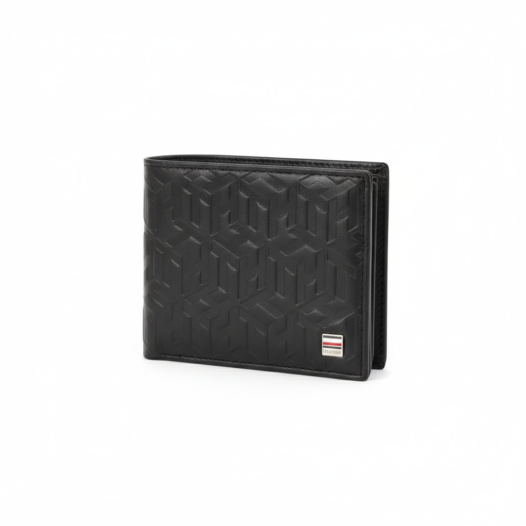 Angled interior view of Tommy Hilfiger Black Wallet showing Coin Pocket and Card Slots