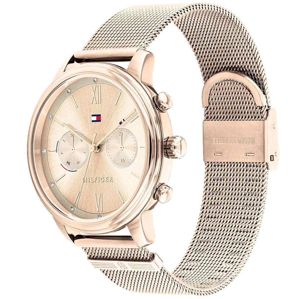 Right side view of Tommy Hilfiger 1782303 showing gold-tone stainless steel case