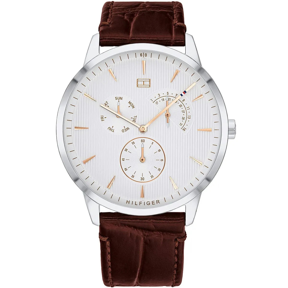 Tommy Hilfiger Brad 1710389 men's watch silver case brown leather white textured dial