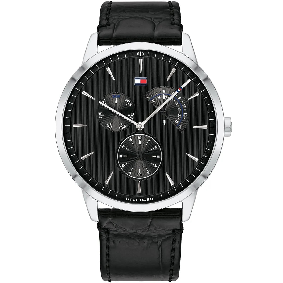 Tommy Hilfiger Brad 1710391 men's watch silver case black leather black textured dial