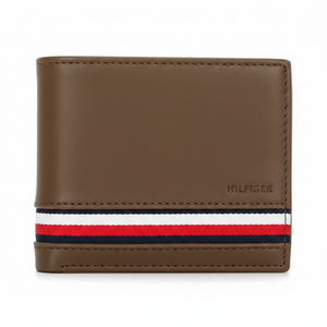 Rear view of the Tommy Hilfiger brown genuine leather wallet highlighting the smooth uniform texture and durable finish