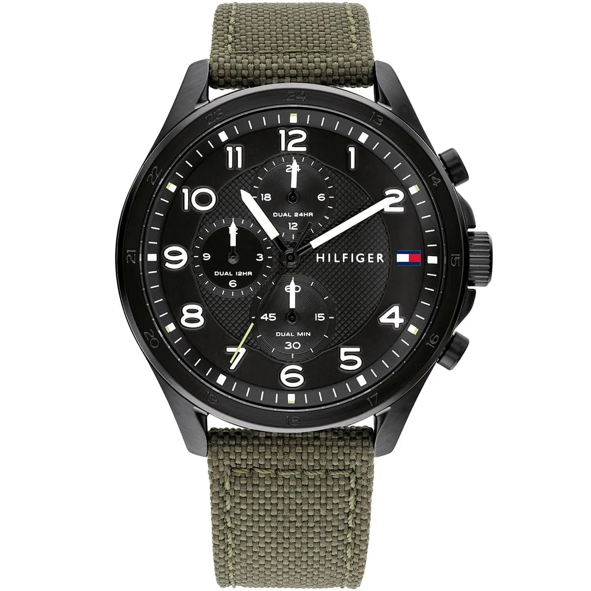 Tommy Hilfiger Carlyle 1792006 men's watch black case olive green canvas strap
