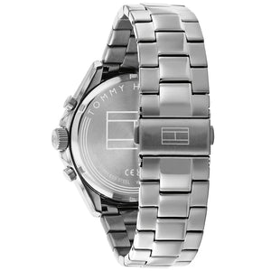Profile view of Tommy Hilfiger Carlyle showing case thickness and triple-link bracelet