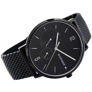 Right side view of Tommy Hilfiger 1791507 showing slim black stainless steel case