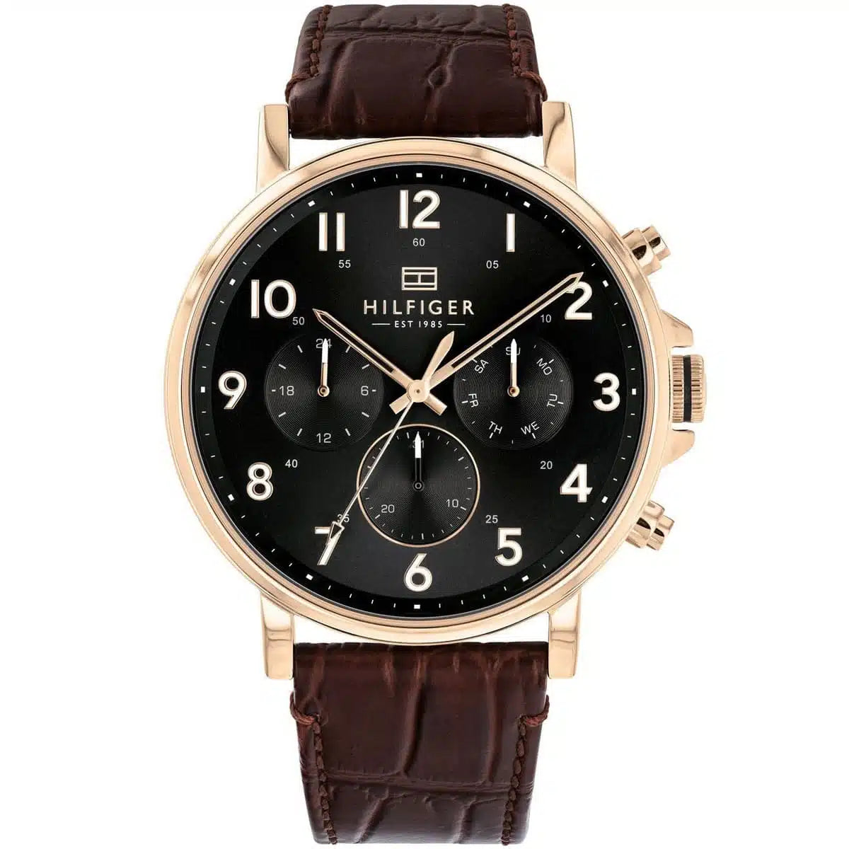 Tommy Hilfiger Daniel 1710379 men's watch gold case dark brown leather strap black dial