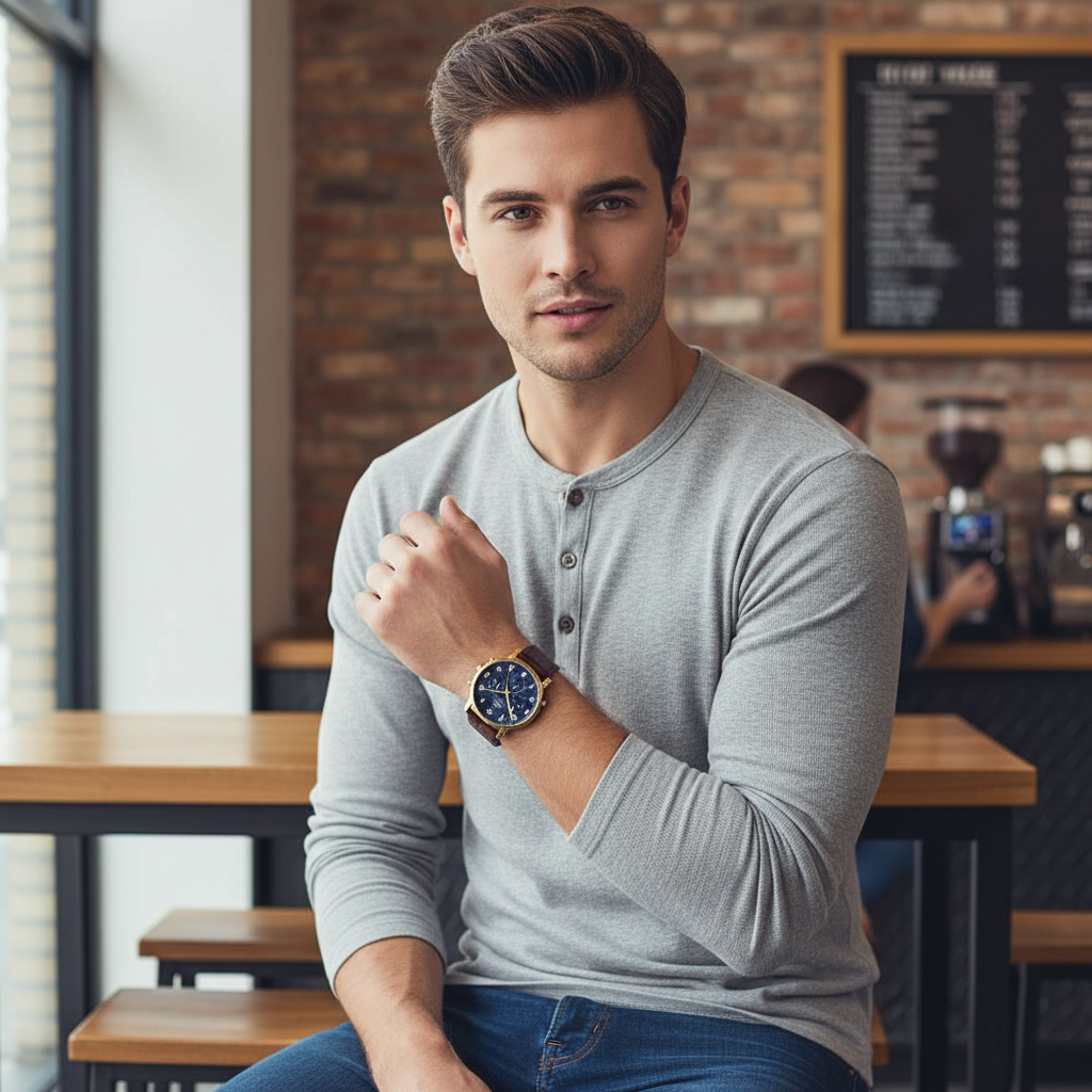 Man wearing elegant Tommy Hilfiger Daniel 1710380 watch with brown leather strap