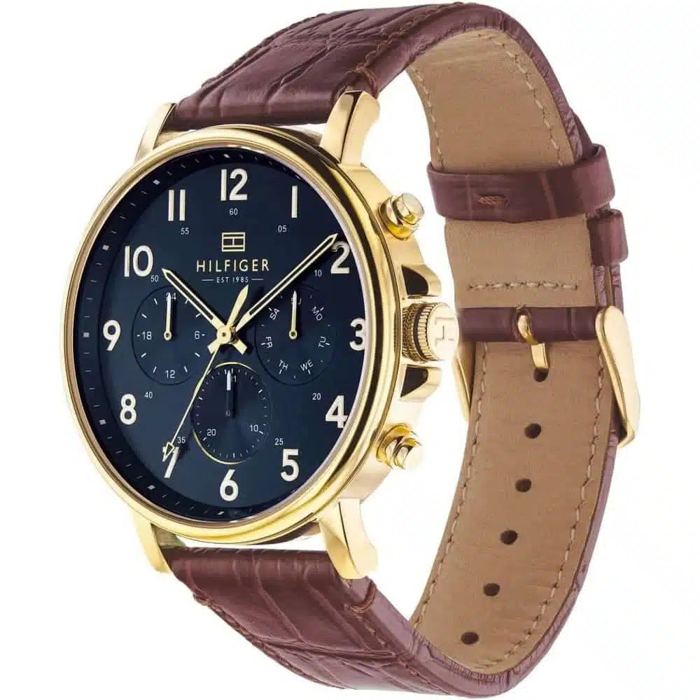 Right side view of Tommy Hilfiger 1710380 showing gold stainless steel case