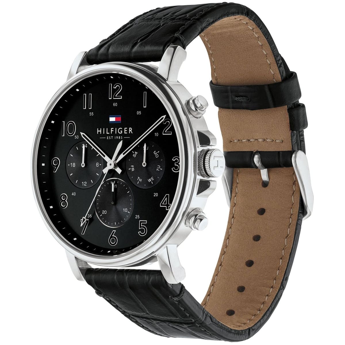 Right side view of Tommy Hilfiger 1710381 showing silver stainless steel case
