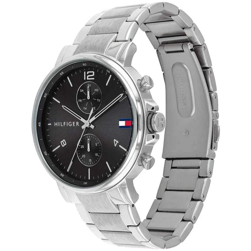 Right side view of Tommy Hilfiger 1710413 showing silver stainless steel case