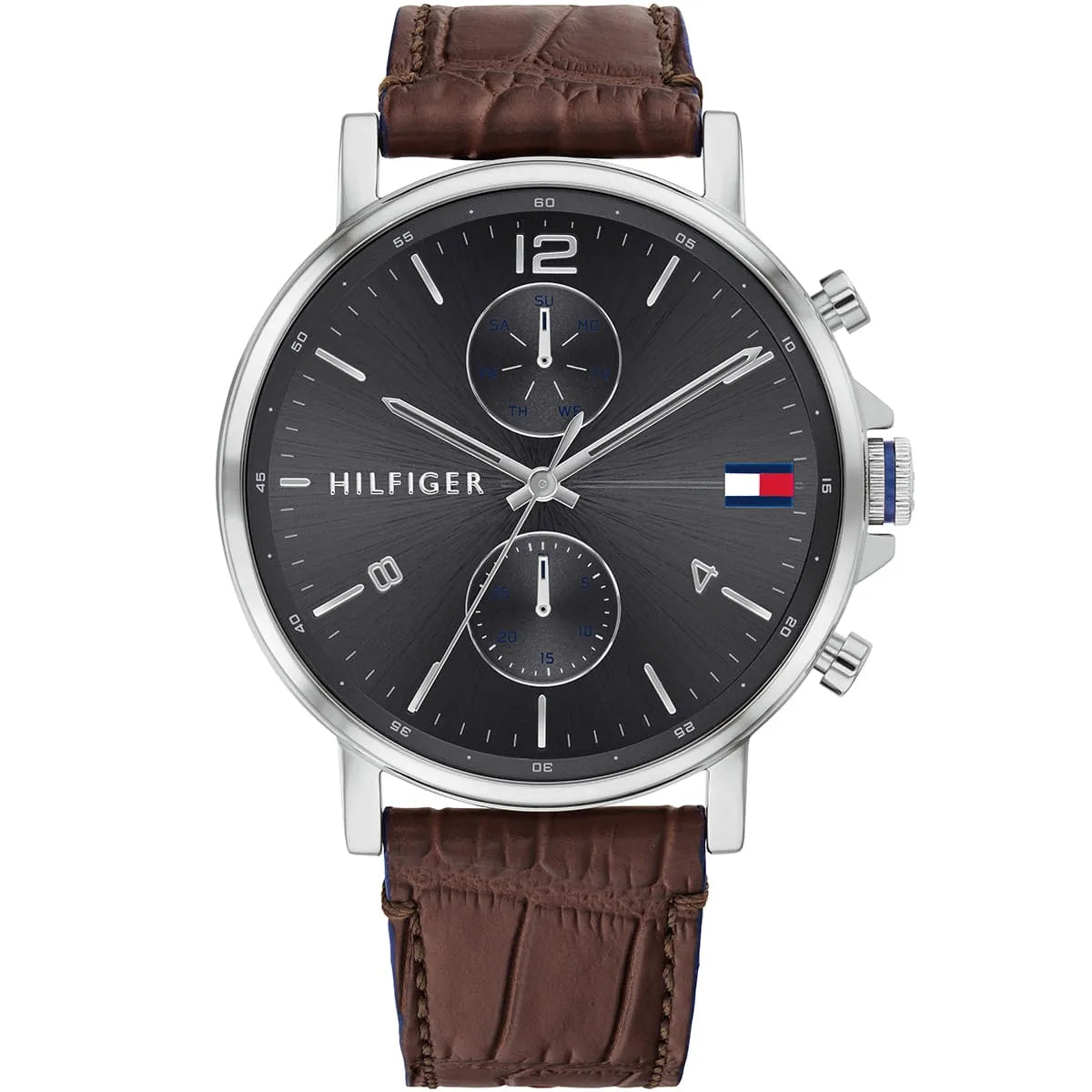 Tommy Hilfiger Daniel 1710416 men's watch silver case brown leather strap grey dial