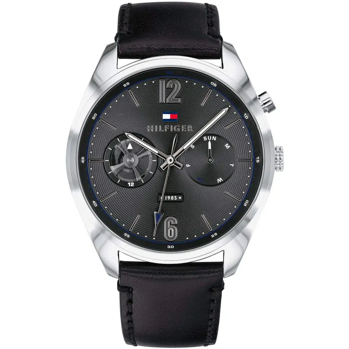 Tommy Hilfiger Deacan 1791548 men's watch silver case black leather black dial