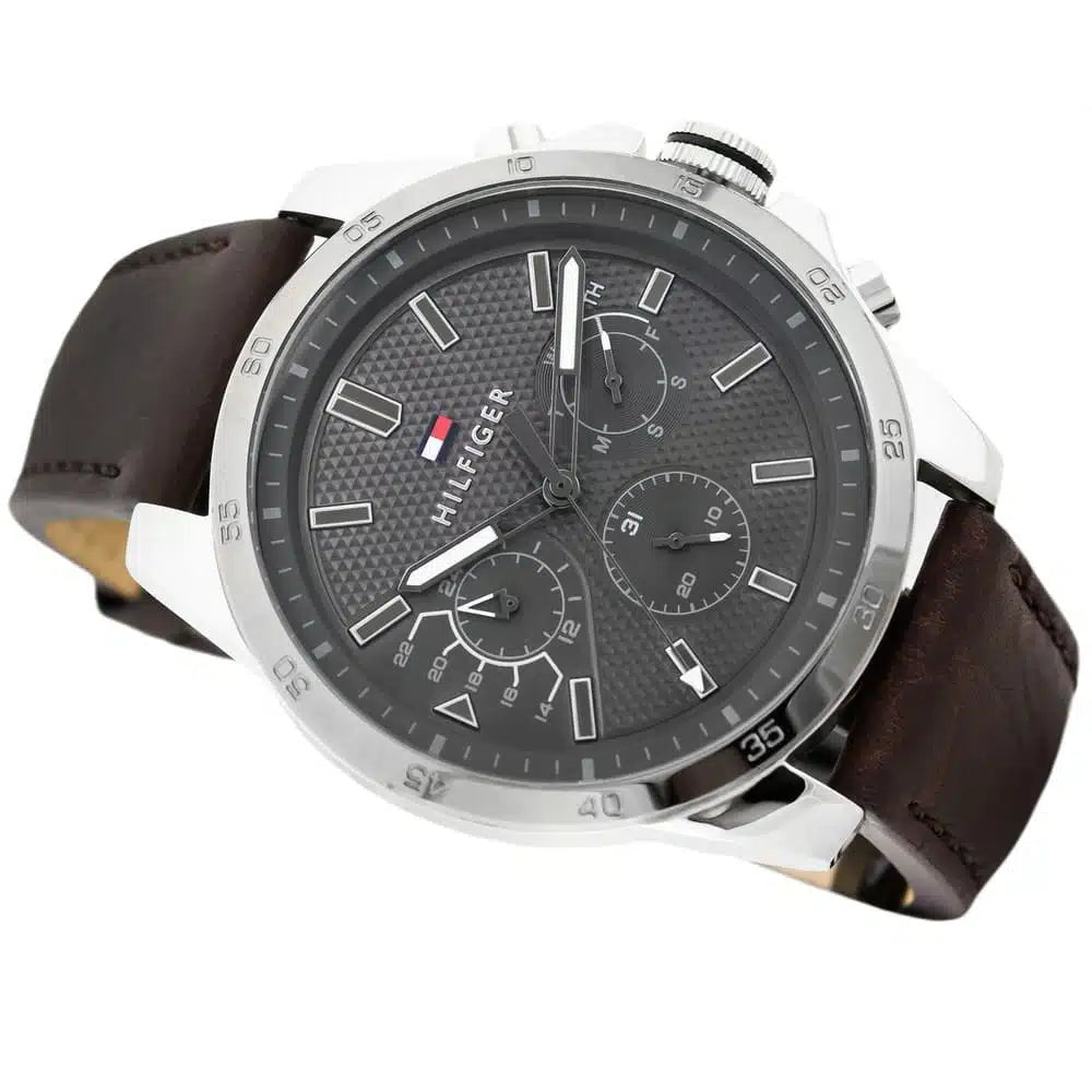 Right side view of Tommy Hilfiger 1791562 showing silver stainless steel case and pushers