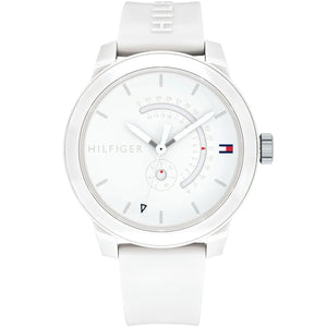Tommy Hilfiger Denim 1791481 men's watch silver case and white rubber strap