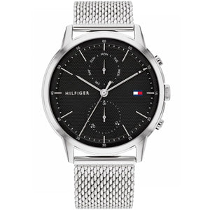 Tommy Hilfiger Easton 1710433 men's watch silver case silver mesh bracelet black dial