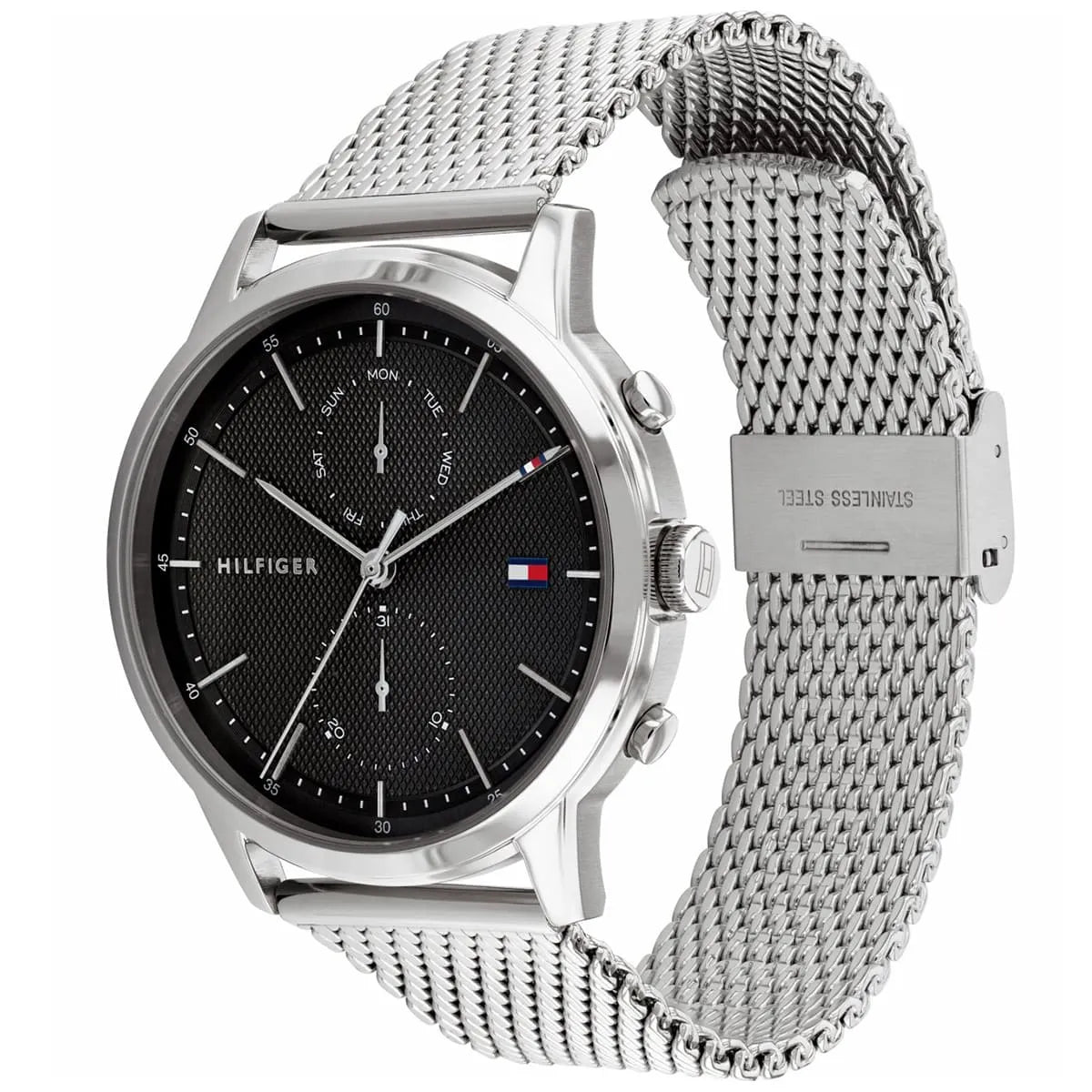 Right side view of Tommy Hilfiger 1710433 showing silver stainless steel case