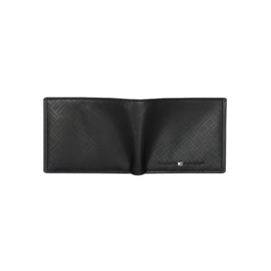 Full exterior view of Tommy Hilfiger Black Wallet showing continuous geometric embossed pattern