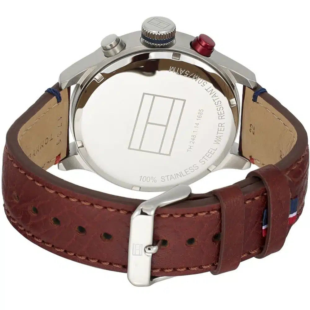 Right side view of Tommy Hilfiger 1791066 showing silver stainless steel case and bezel