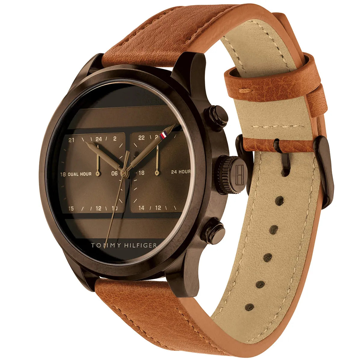 Right side view of Tommy Hilfiger 1791594 showing brown ion-plated stainless steel case