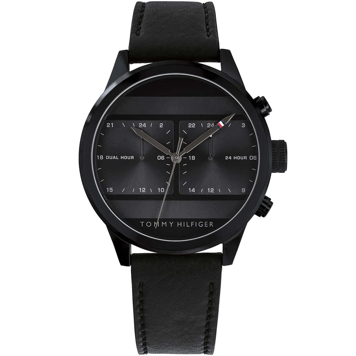 Tommy Hilfiger Icon 1791595 men's watch all black ion-plated case black leather strap