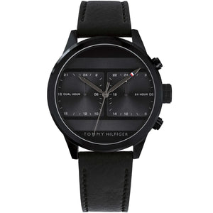 Tommy Hilfiger Icon 1791595 men's watch all black ion-plated case black leather strap