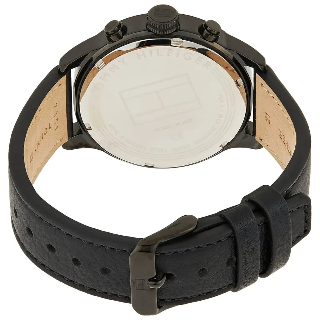 Profile view of Tommy Hilfiger Icon showing slim black case and leather strap
