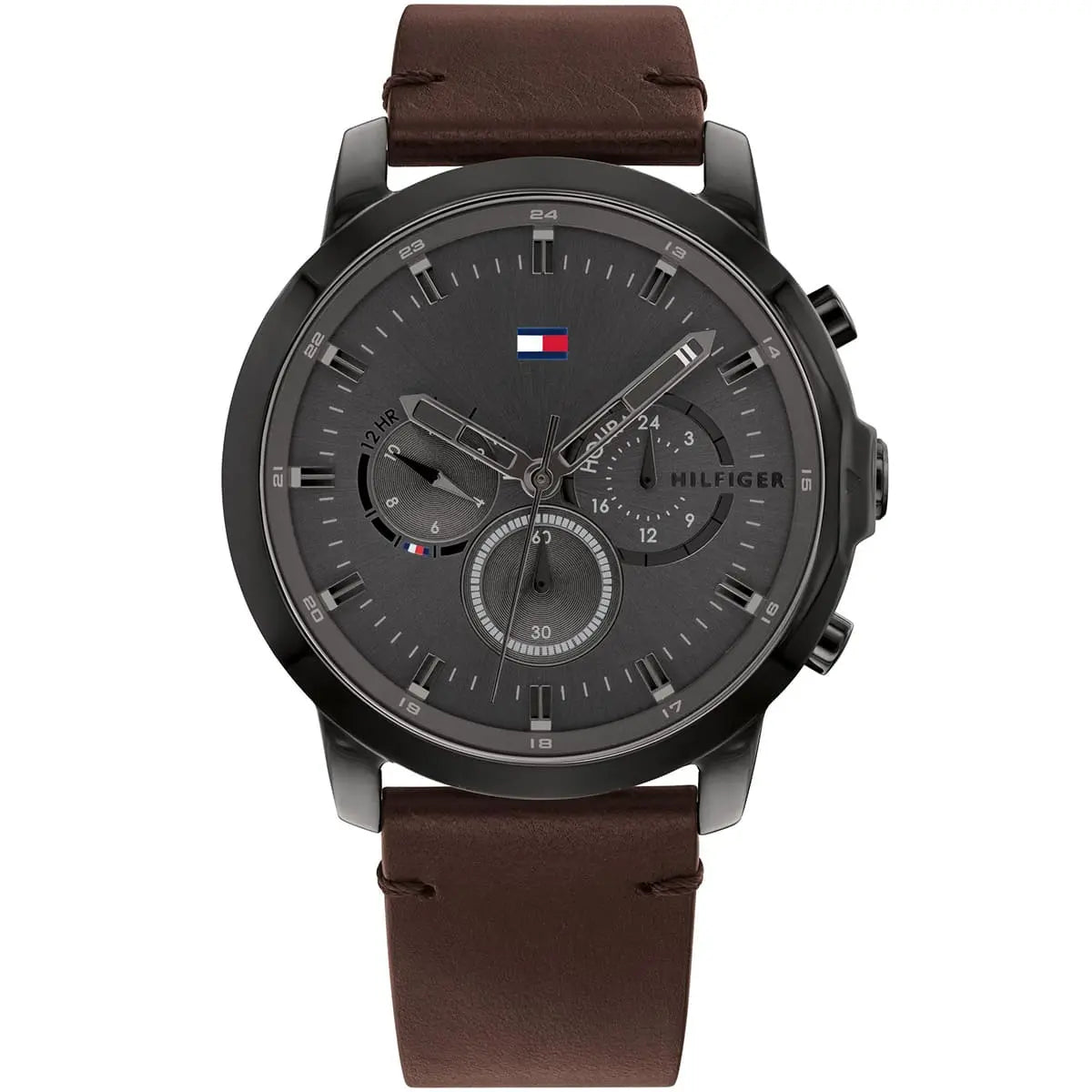 Tommy Hilfiger Jameson 1791799 men's watch grey ion-plated case brown leather strap
