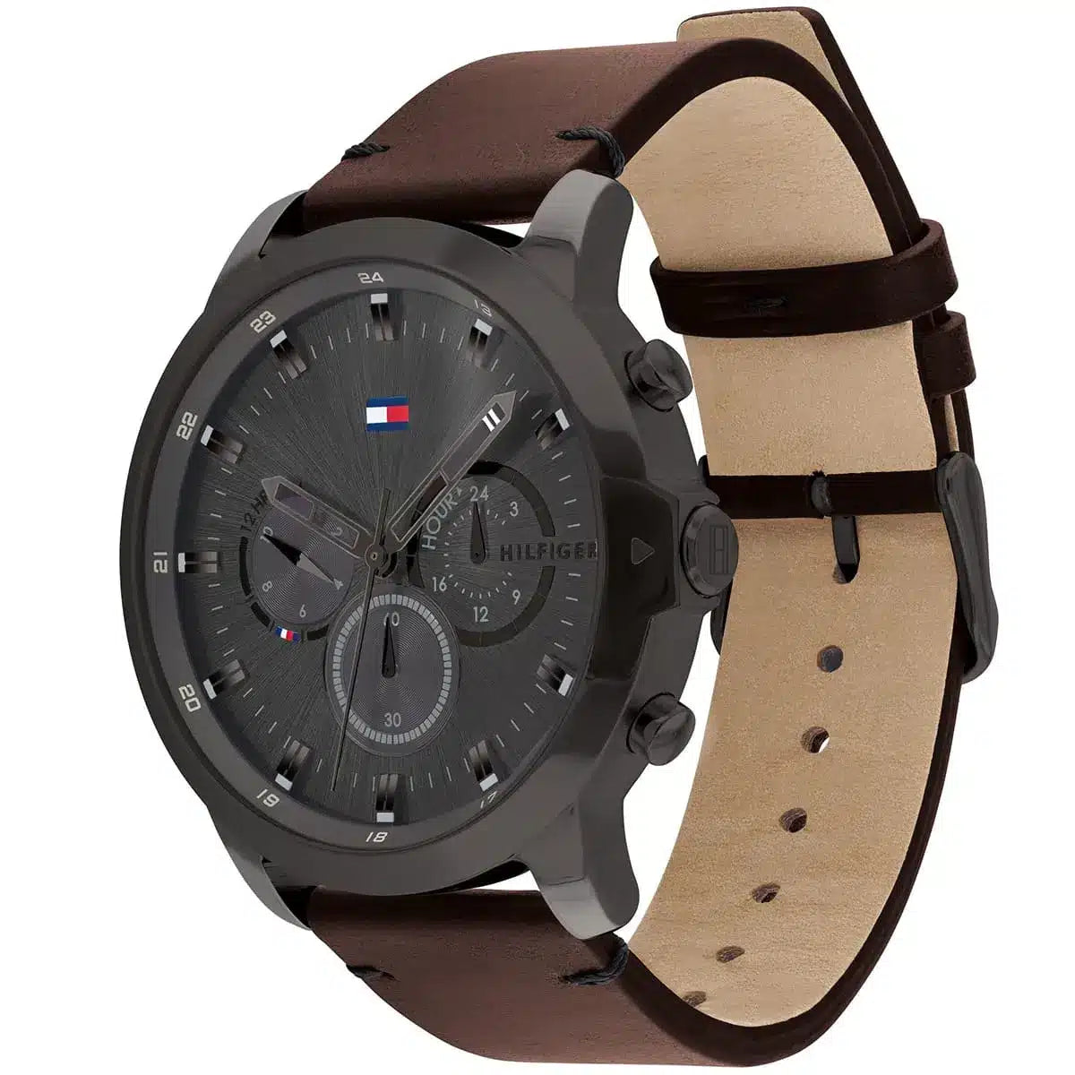 Right side view of Tommy Hilfiger 1791799 showing grey ion-plated stainless steel case