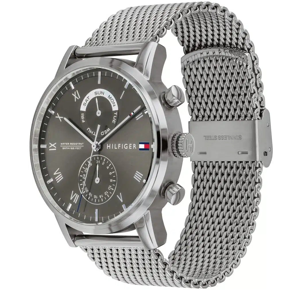 Right side view of Tommy Hilfiger 1710402 showing silver stainless steel case