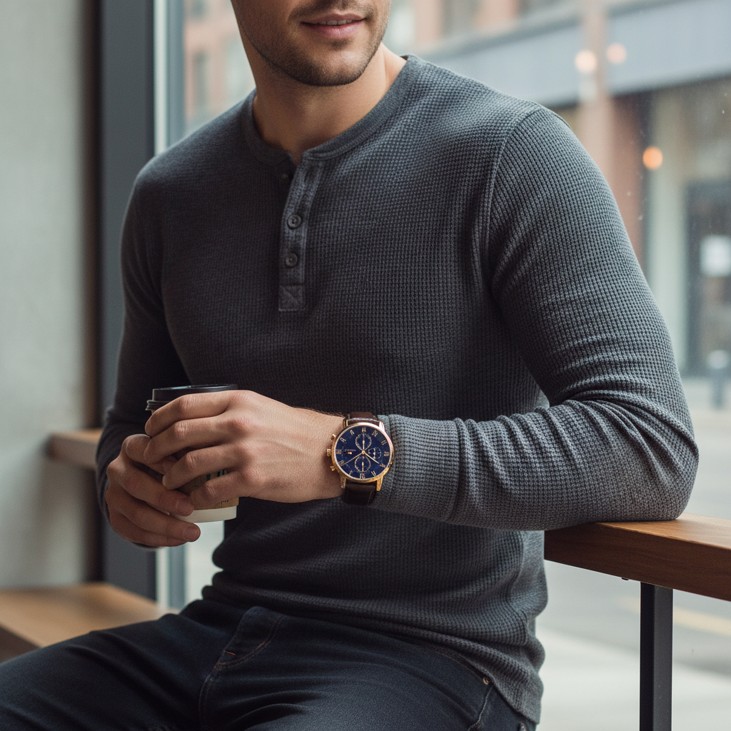 Man wearing elegant Tommy Hilfiger Kane 1791399 watch with brown leather strap