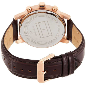 Profile view of Tommy Hilfiger Kane showing case thickness and brown leather strap