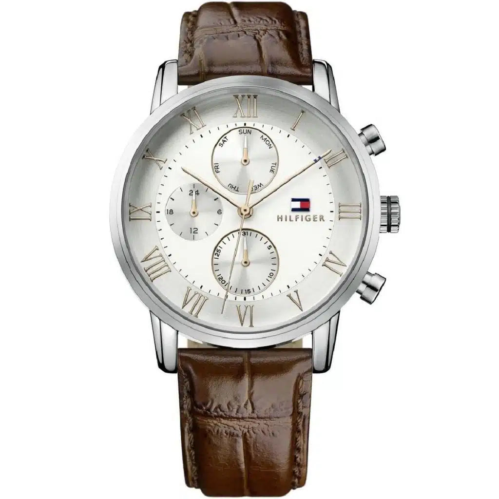 Tommy Hilfiger Kane 1791400 men's watch silver case brown croc leather silver dial