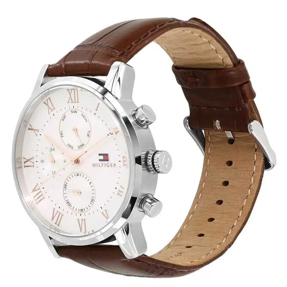 Right side view of Tommy Hilfiger 1791400 showing silver stainless steel case