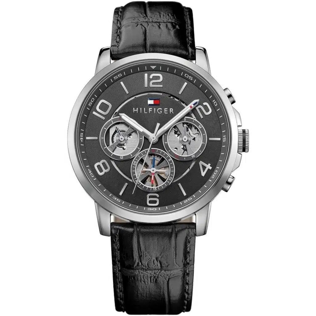 Tommy Hilfiger Keagan 1791289 men's watch silver case black leather gray dial