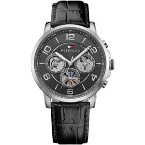 Tommy Hilfiger Keagan 1791289 men's watch silver case black leather gray dial