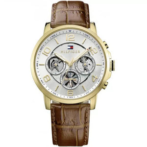 Tommy Hilfiger Keagan 1791291 men's watch gold case brown leather silver dial