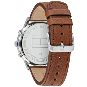 Profile view of Tommy Hilfiger Kyle showing case thickness and brown leather strap