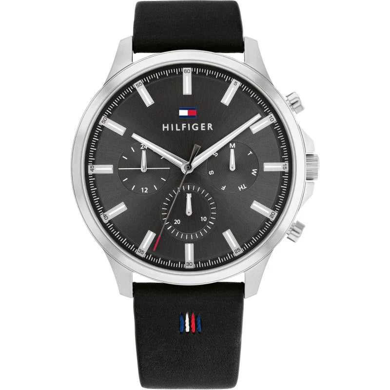 Tommy Hilfiger Larson 1710495 men's watch silver case black rubber strap black dial