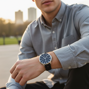 Man wearing elegant Tommy Hilfiger Larson 1710495 watch with black rubber strap
